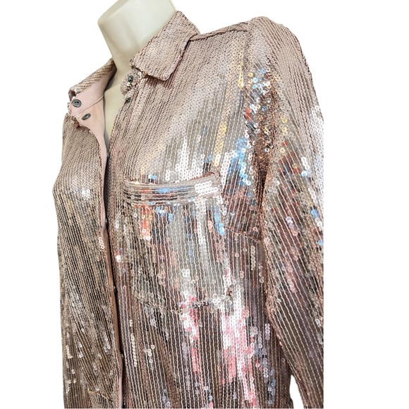FREE PEOPLE Sophie Sequin Mini Dress, Long Sleeve, Color Champagne, Size Small - Picture 4 of 15
